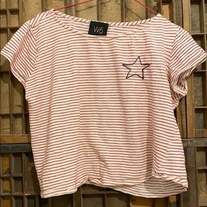 Striped mid-length T-shirt with stitched star